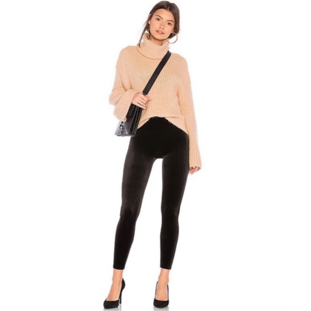 Spanx Women’s Black Velvet Leggings High Rise Bodycon Pull On Loungewear Small